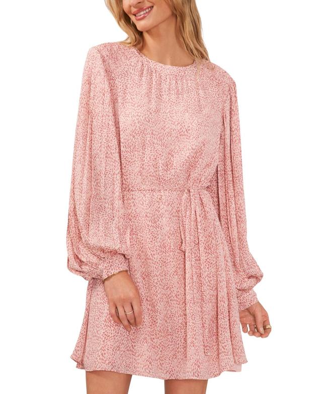 Vince Camuto Womens Belted Pleated Puffed-Sleeve Dress Product Image