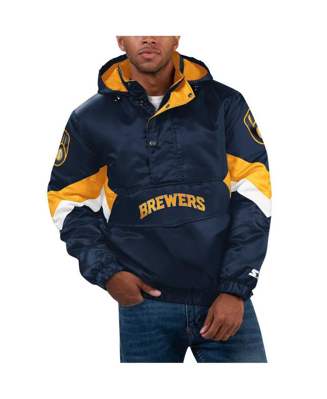 Mens Starter Milwaukee Brewers Force Play II Half-Zip Hooded Jacket Blue Product Image