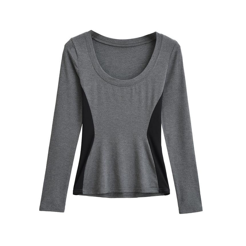 Long-Sleeve Scoop Neck Two Tone Tee Product Image