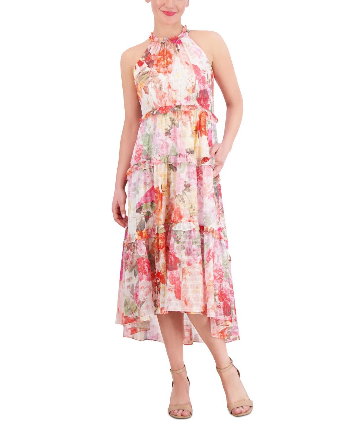 Vince Camuto Womens Printed Chiffon Ruffle-Tier High-Low Dress Product Image