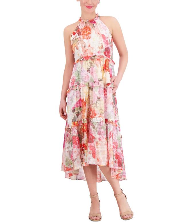 Vince Camuto Womens Printed Chiffon Ruffle-Tier High-Low Dress Product Image