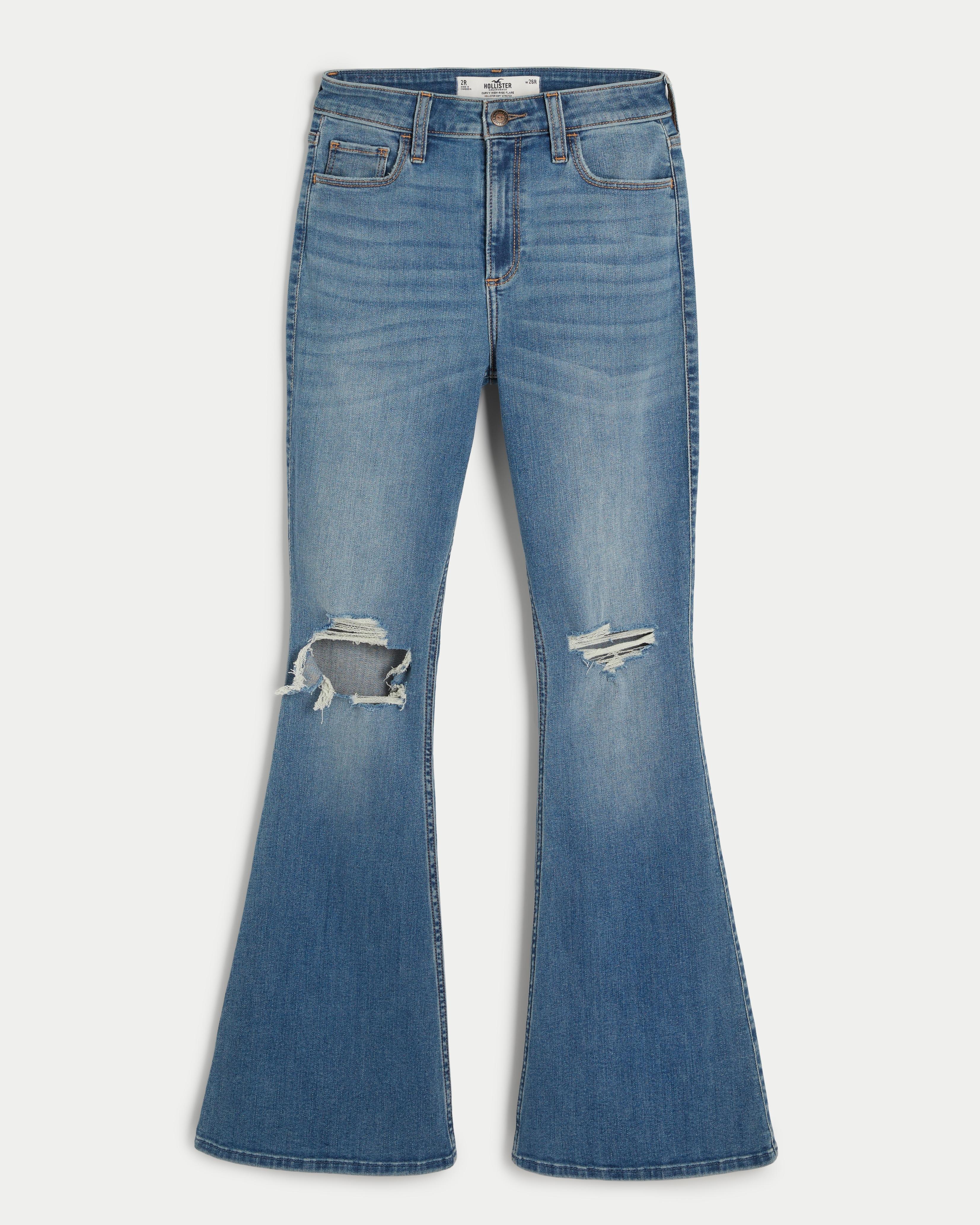 Curvy High-Rise Ripped Medium Wash Flare Jeans Product Image