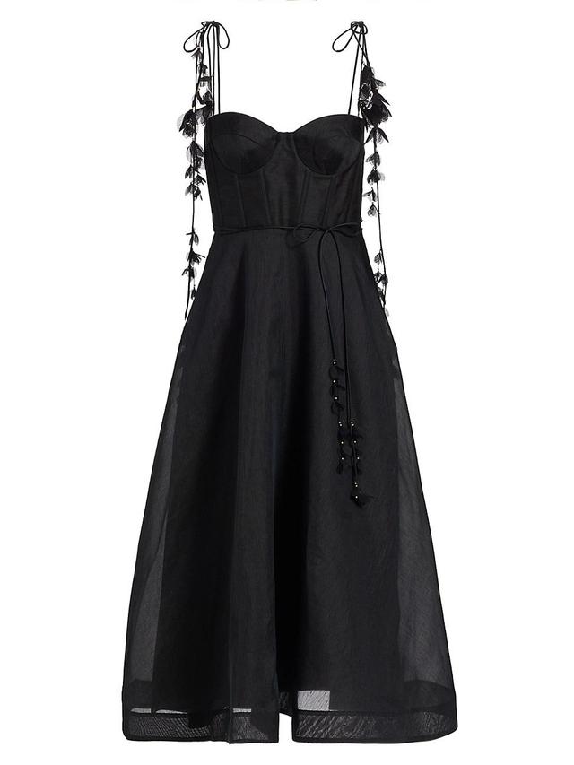 Zimmermann - Natura Embellished Corset Linen-Silk Midi Dress - BlackModa Operandi Product Image