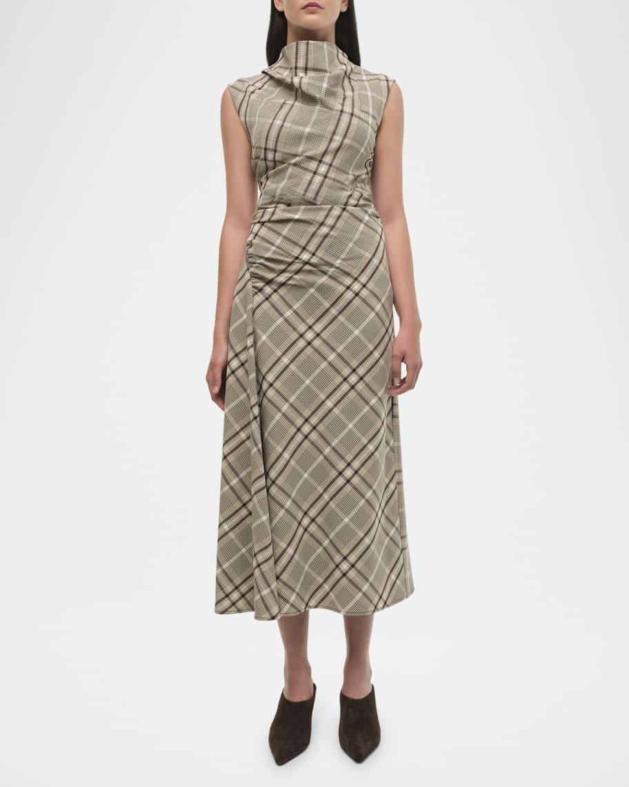 Burke Plaid Draped Midi Dress Product Image