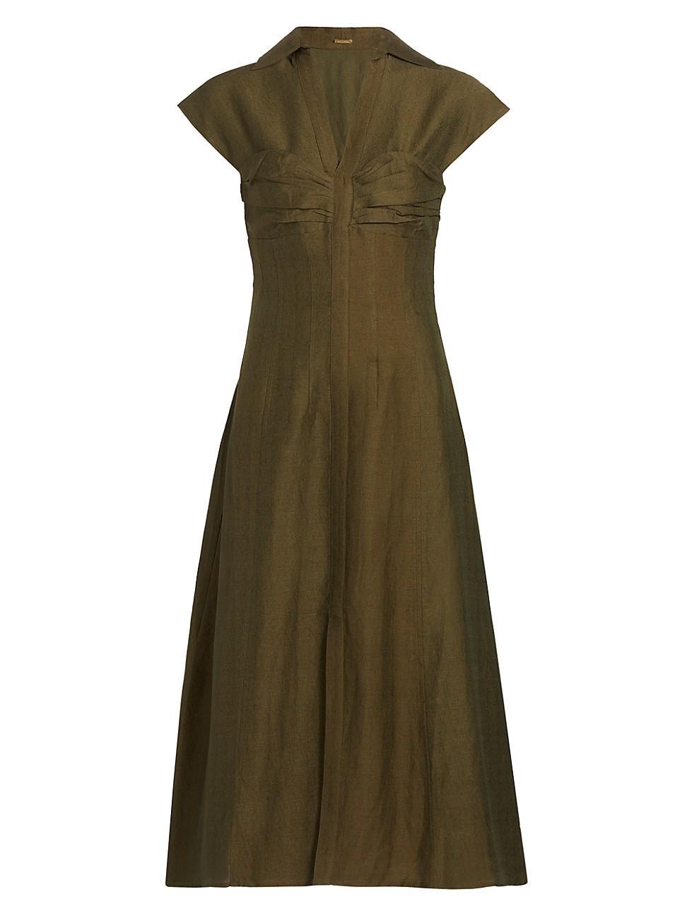 Womens Amora Linen-Wool Ruched Midi-Dress Product Image