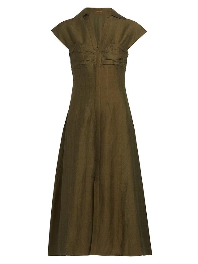 Womens Amora Linen-Wool Ruched Midi-Dress Product Image