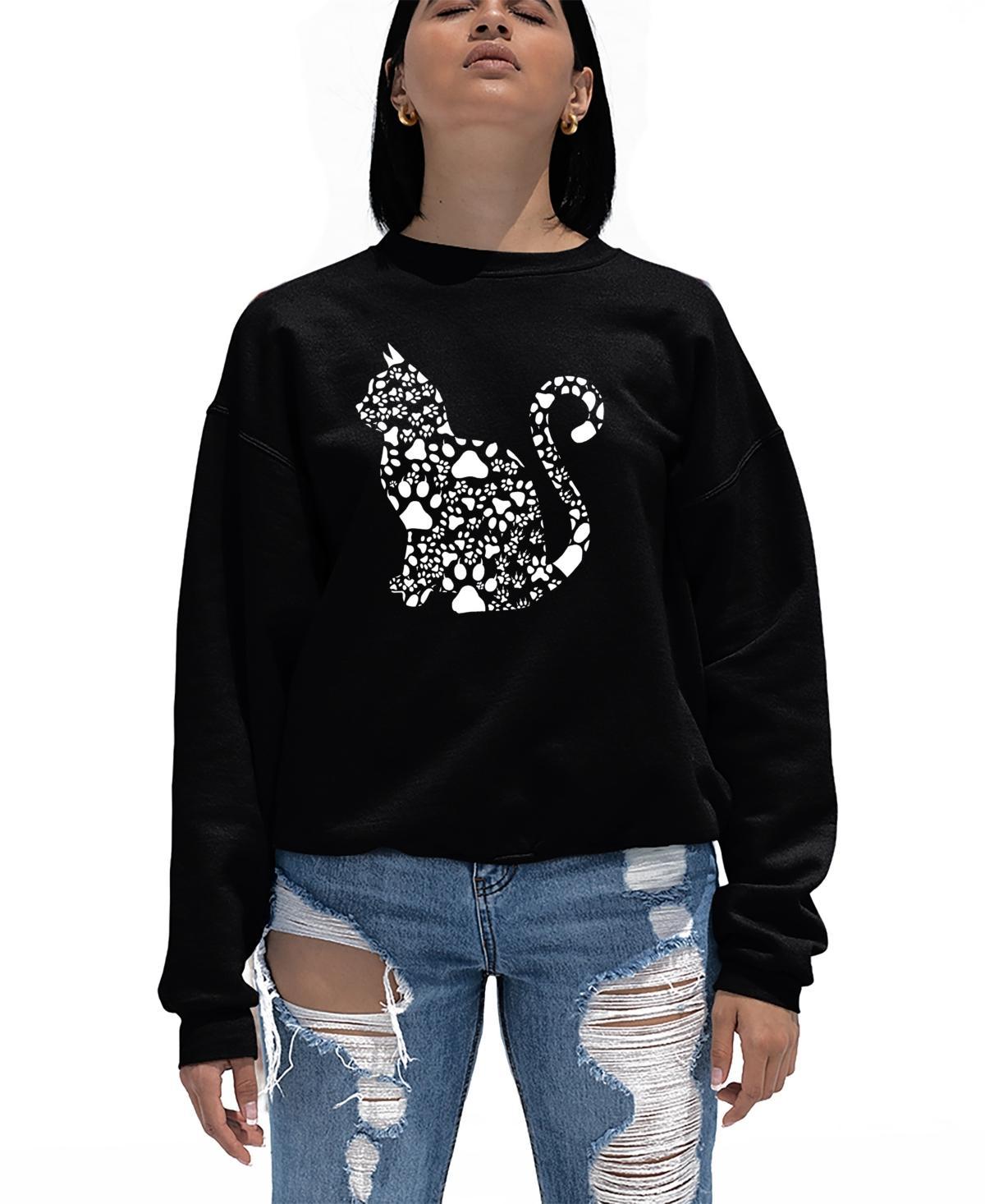 La Pop Art Womens Word Art Cat Paws Crewneck Sweatshirt Product Image