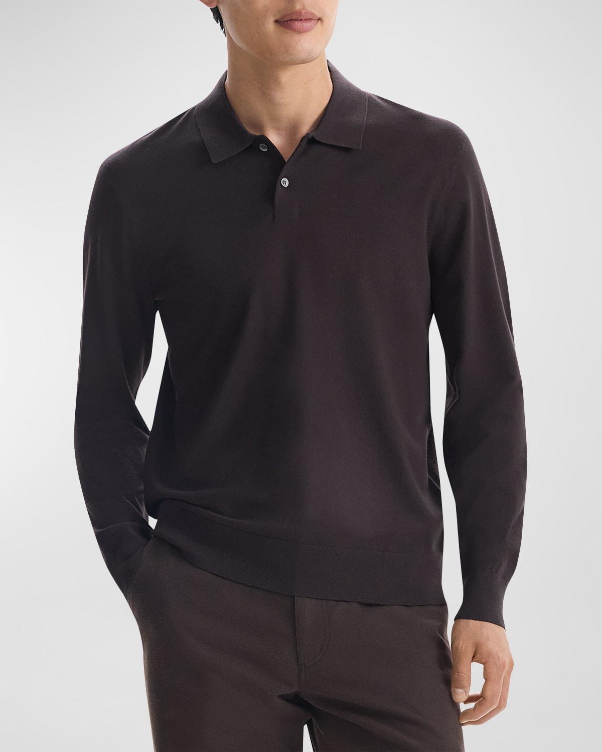 Theory Goris Long-Sleeve Polo Shirt in Fine Bilen  male Product Image