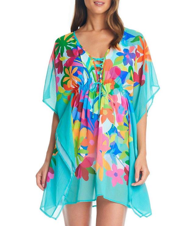 Bleu Rod Beattie Away We Go Floral Print Swim Cover-Up Caftan Product Image