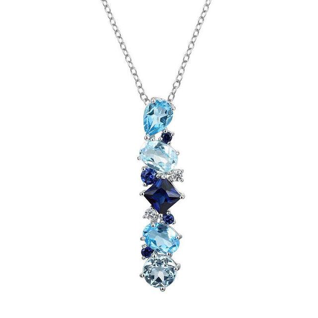 Sterling Silver Lab-Created Sapphire and Blue Topaz Linear Pendant, Womens Product Image