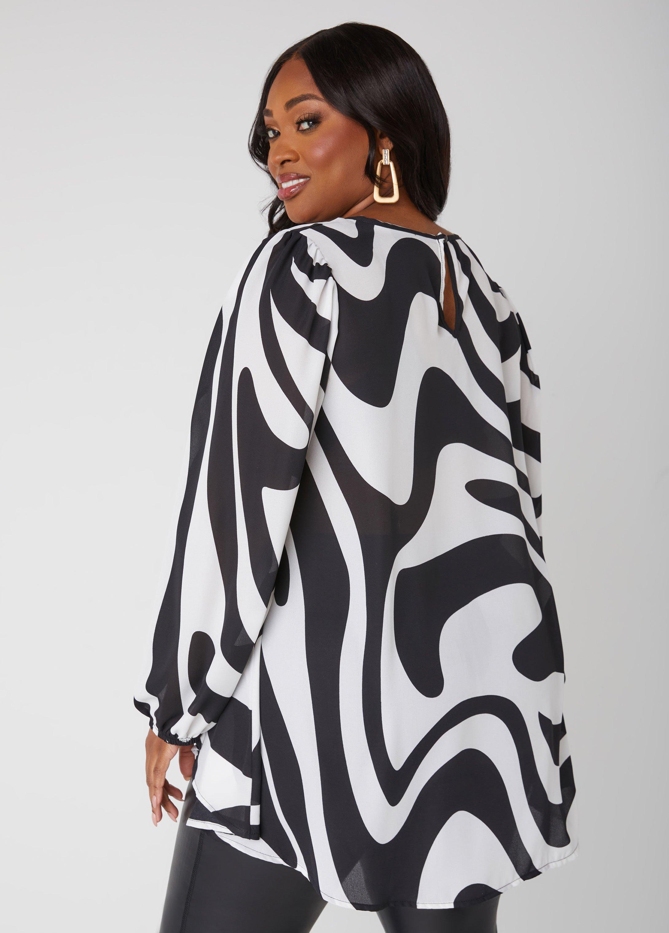 Plus Size Swirl Print Hi Low Blouse Ashley Stewart Product Image