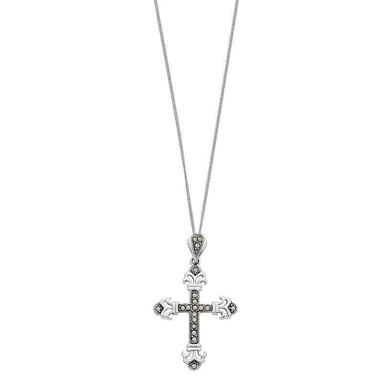 Tori HillSterling Silver Marcasite Cross Pendant Necklace, Womens Product Image