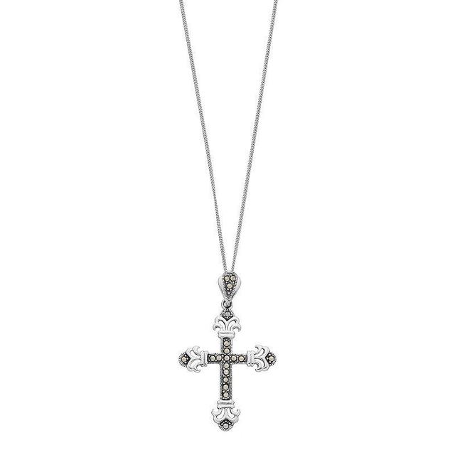 Tori HillSterling Silver Marcasite Cross Pendant Necklace, Womens Product Image