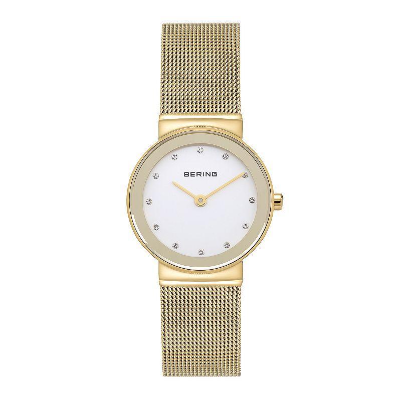 Bering Womens Crystal Gold-Tone Stainless Steel Mesh Bracelet Watch 26mm Product Image