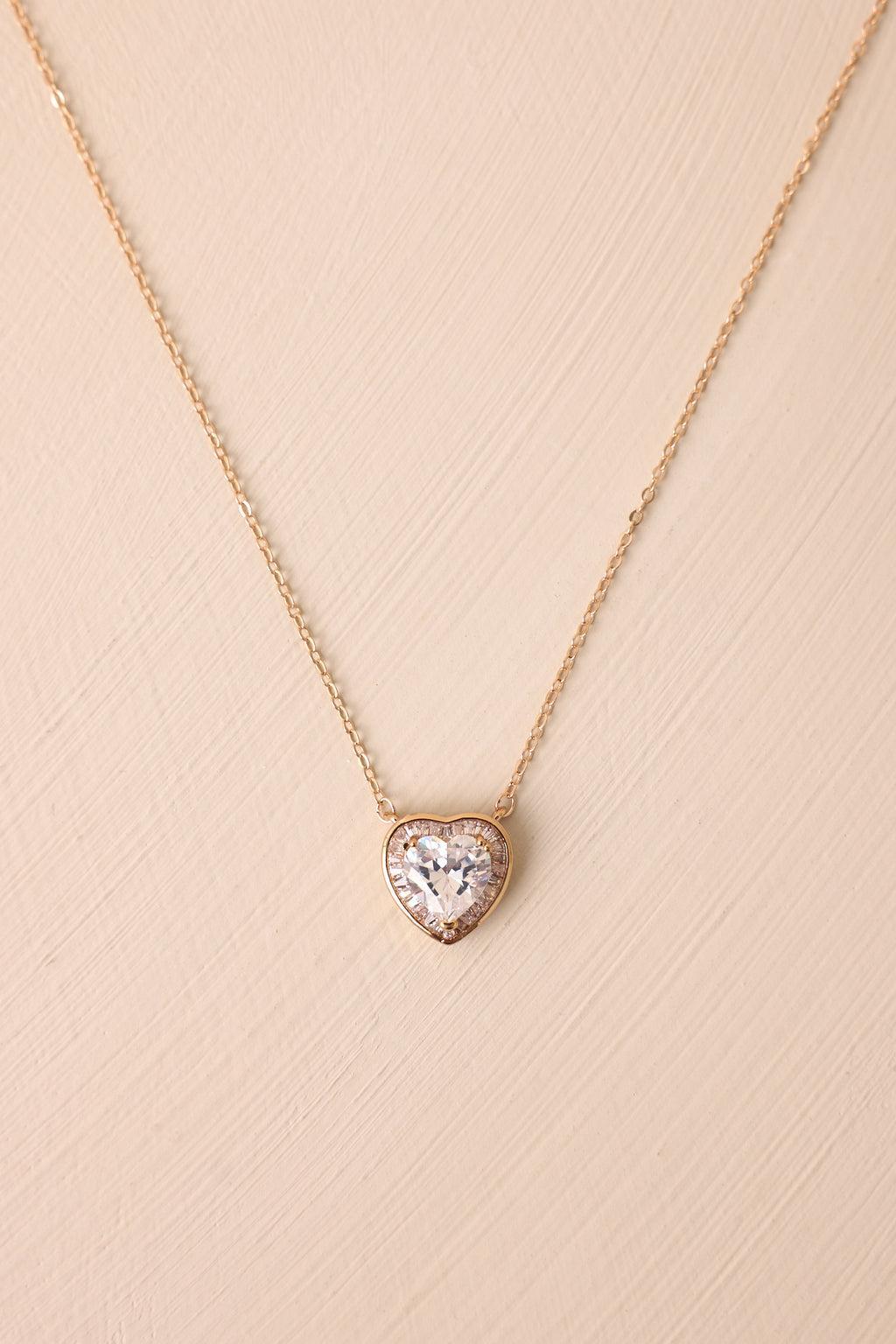 Just Being Me Gold Rhinestone Heart Pendant Necklace Product Image