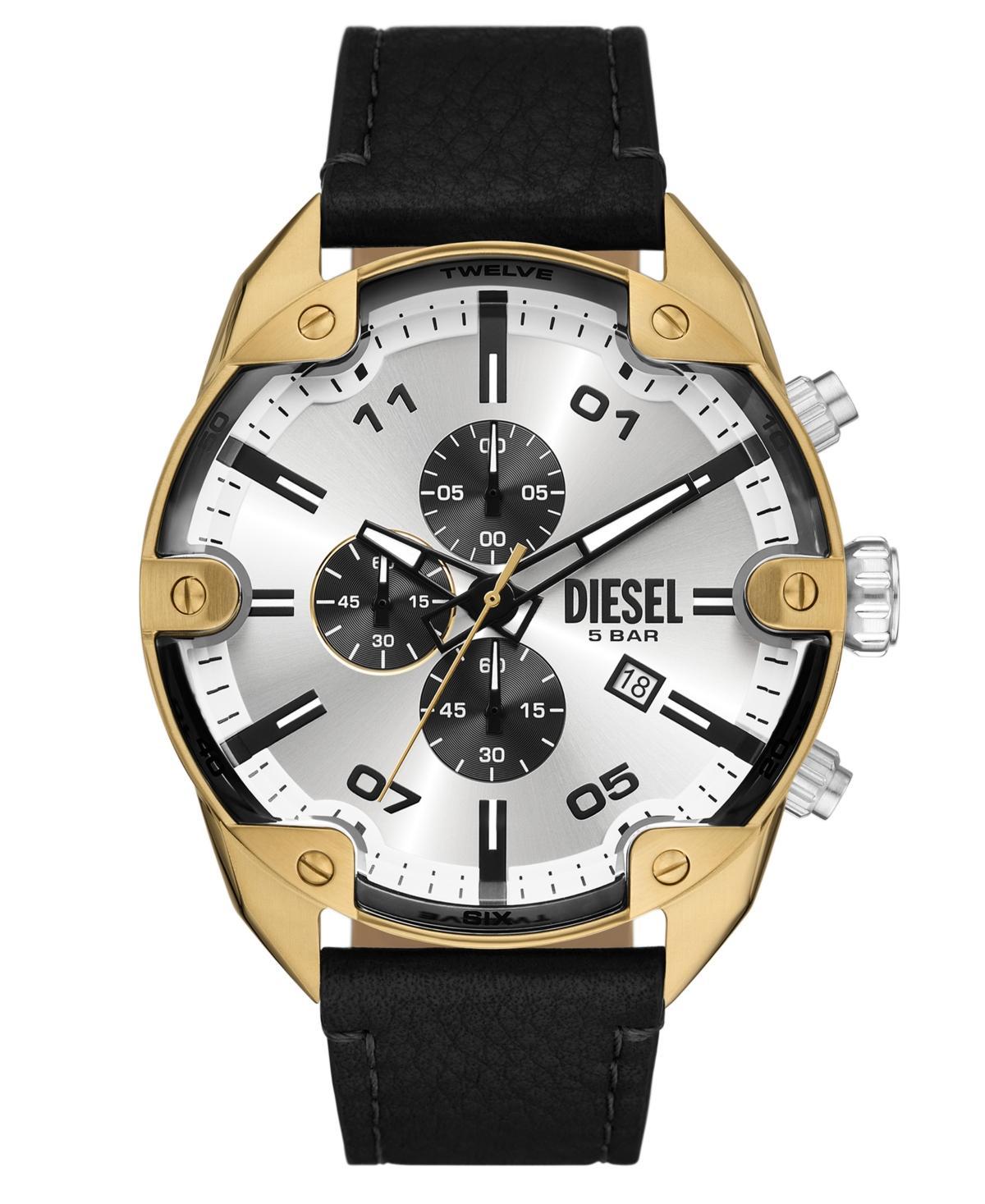 Diesel Mens Spiked Chronograph Black Leather Strap Watch Product Image