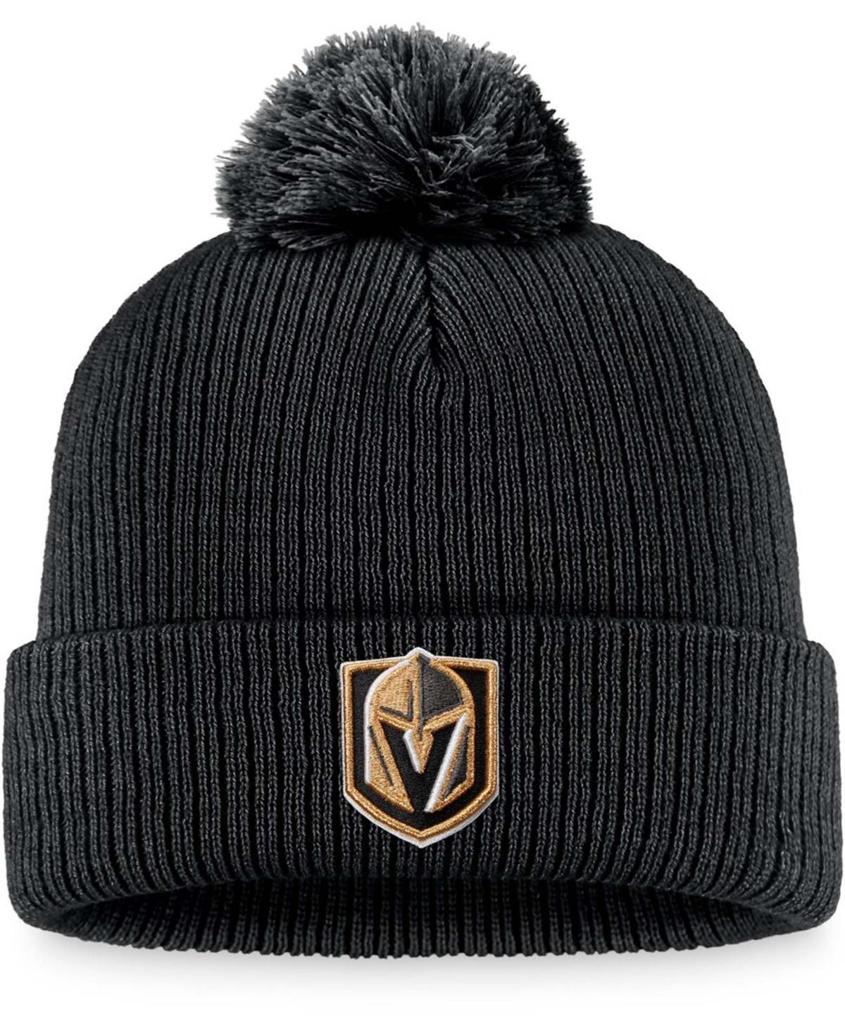 Mens Black Vegas Golden Knights Core Primary Logo Cuffed Knit Hat with Pom Product Image