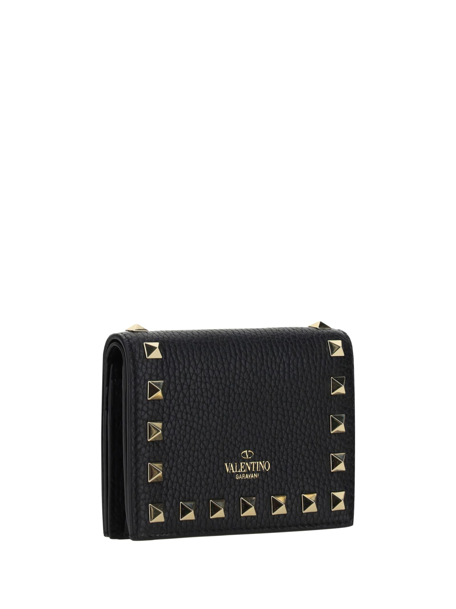 VALENTINO GARAVANI Flap French Wallet | Rockstud | Vitello In Nero Product Image