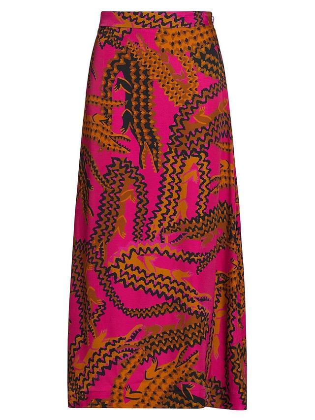 Womens Crocodile-Print Satin Midi-Skirt Product Image