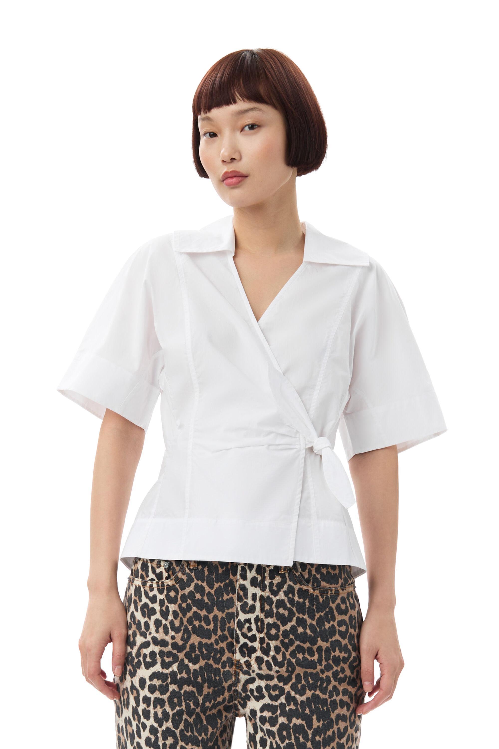 White Cotton Poplin Wrap Blouse Product Image