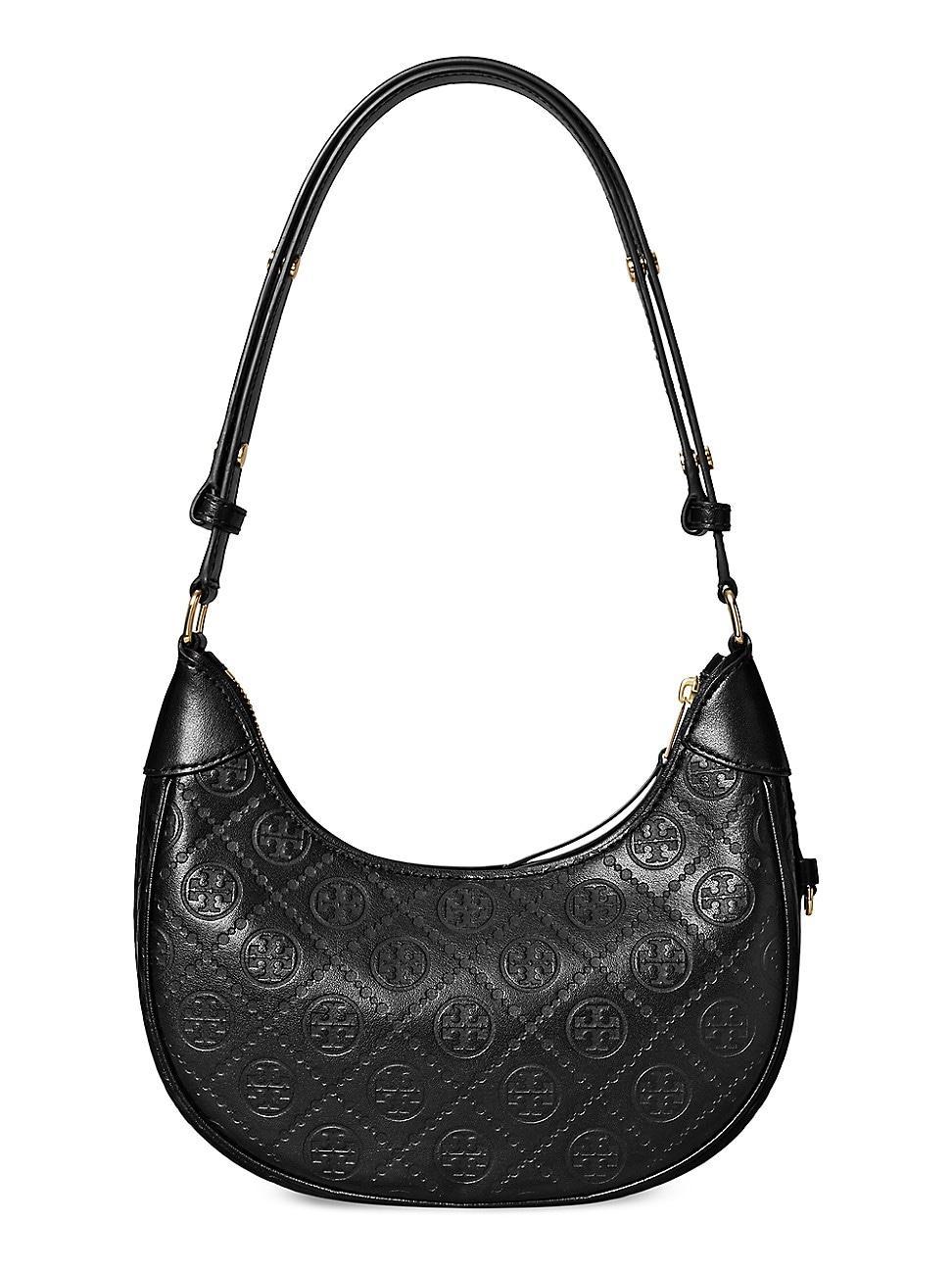 Womens T Monogram Debossed Leather Crescent Bag Product Image