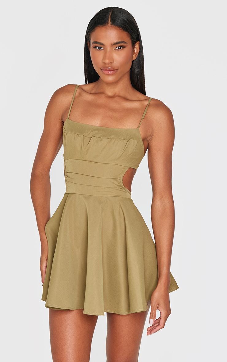 Olive Cut Out Tie Back Shift Dress Product Image