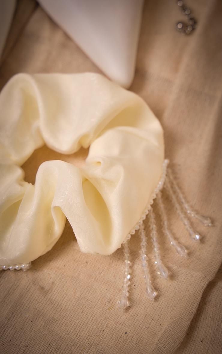 White Pearl Tassel Organza Scrunchie Product Image