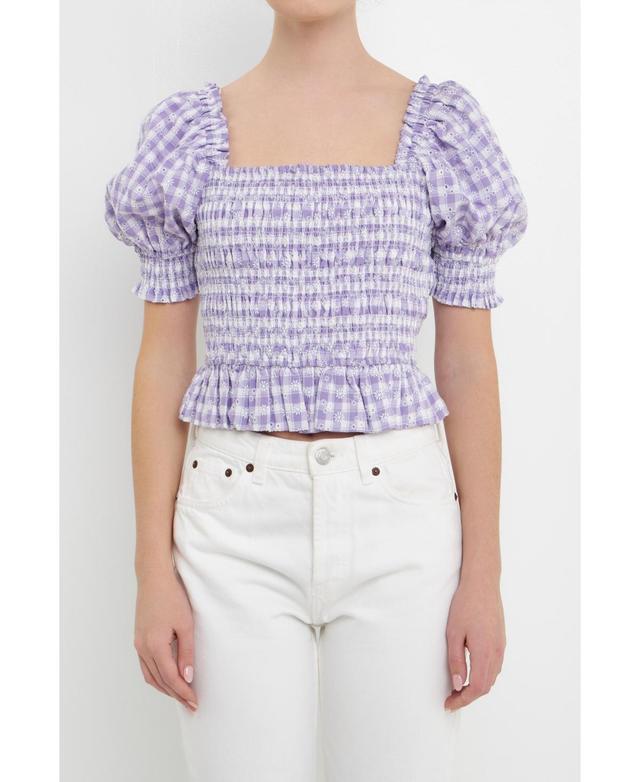 English Factory Embroidered Smocked Top in Purple at Nordstrom, Size X-Small Product Image