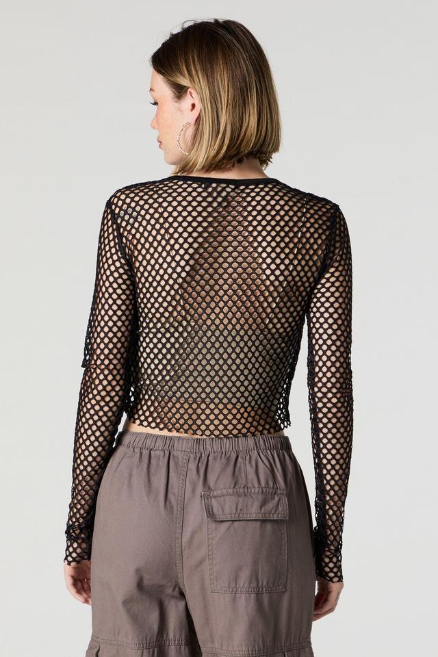 Wide Fishnet Long Sleeve Crop Top Female Product Image