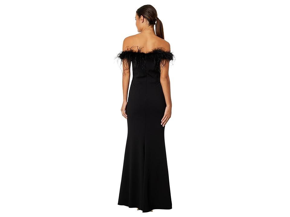 XSCAPE Off-the-Shoulder Long Scuba Crepe Feathers Women's Dress Product Image