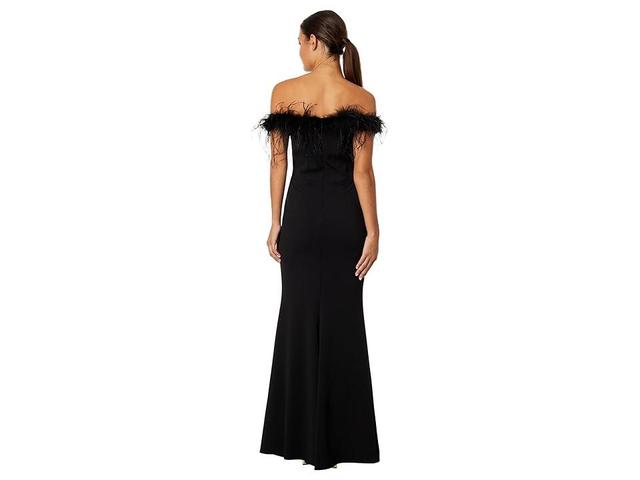 Xscape Feather Trim Off the Shoulder Scuba Gown Product Image