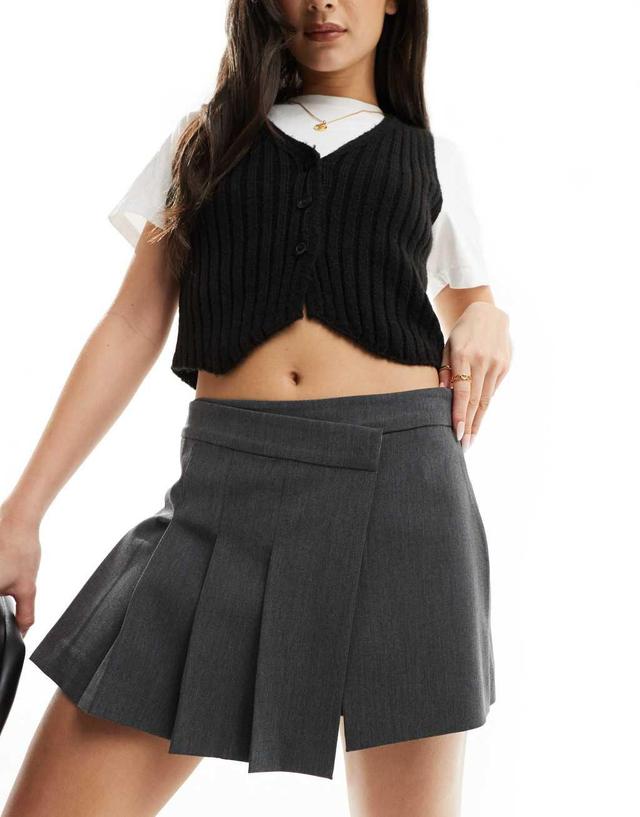 Mango cross waistband tailored skort in gray Product Image