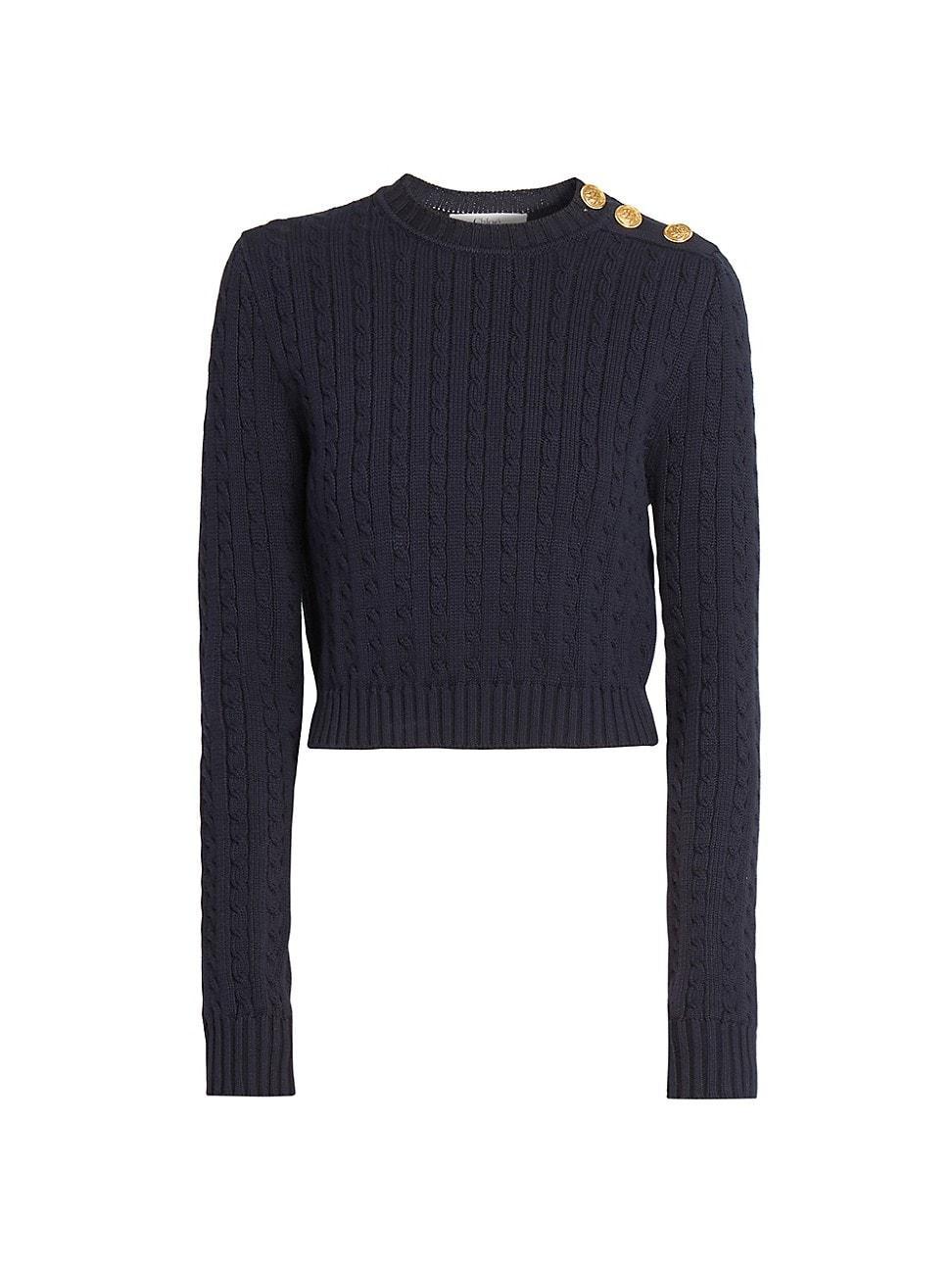 Womens Cotton Cable-Knit Crop Sweater Product Image