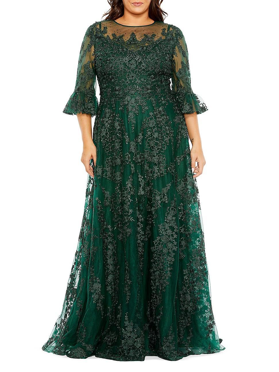 Womens Plus Floral Embroidered Gown Product Image