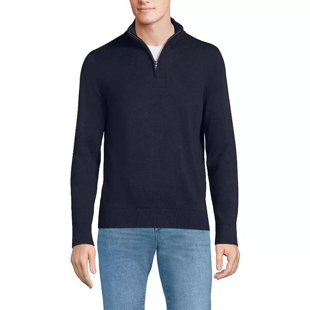 Big & Tall Lands End Fine Gauge Long Sleeve 1/4-Zip Sweater, Mens Grey Heather Product Image