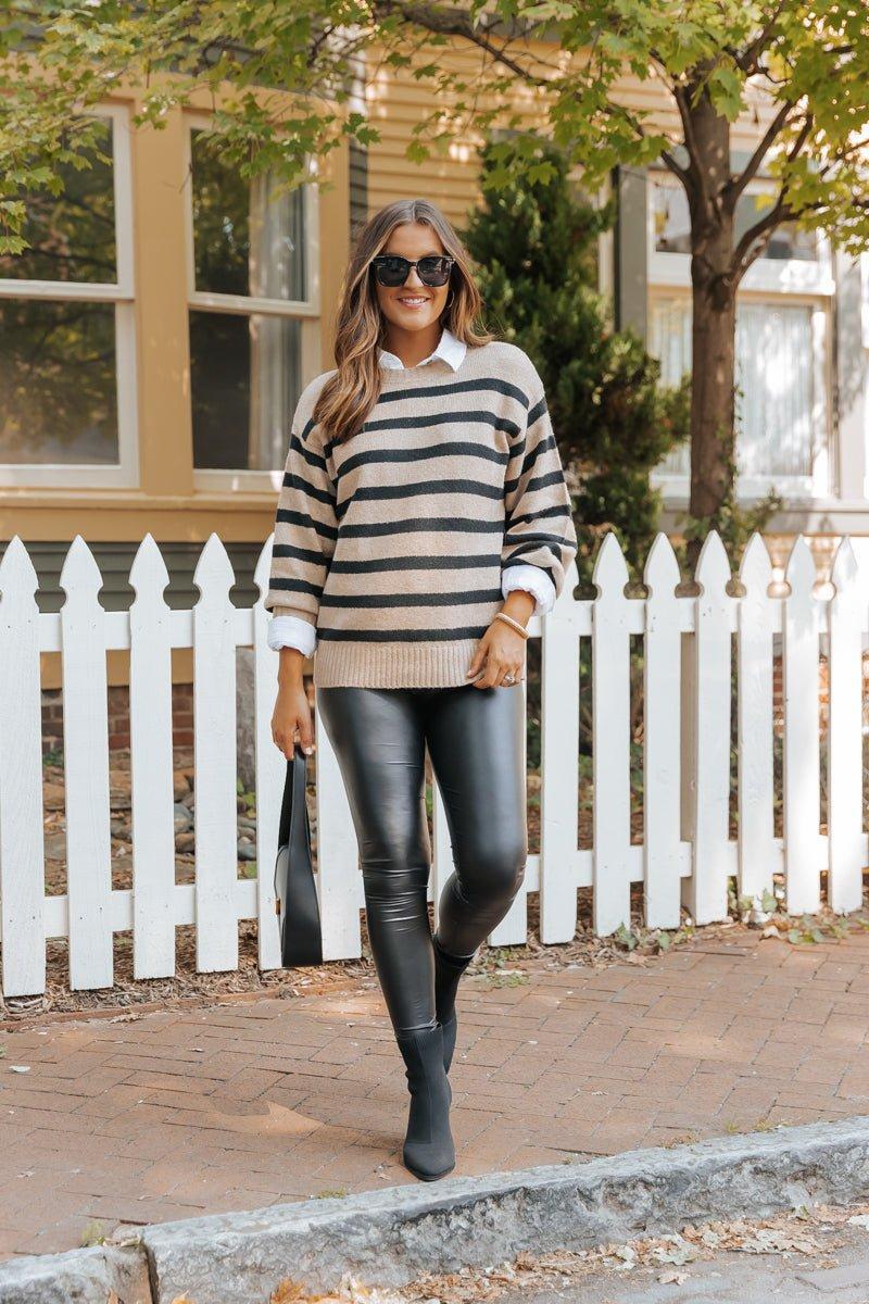 Black and Mocha Striped Pullover Sweater - FINAL SALE Product Image