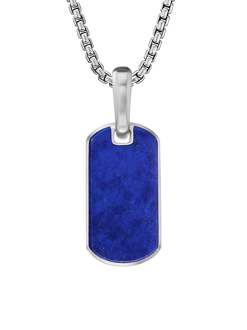 David Yurman Mens Sterling Silver Chevron Tag with Lapis Lazuli Product Image