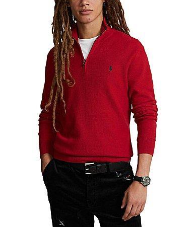 Polo Ralph Lauren Mens Mesh-Knit Cotton Quarter-Zip Sweater Product Image