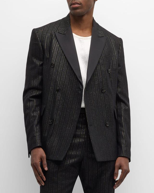 Mens Pinstriped Double-Breasted Wool-Blend Blazer Product Image