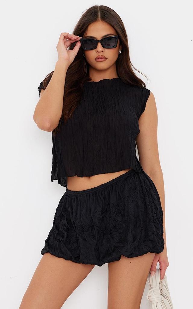 Black Textured Sheer Crew Neck Sleeveless Top Product Image