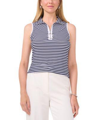 Sam & Jess Womens Striped Sleeveless Collared Top Product Image