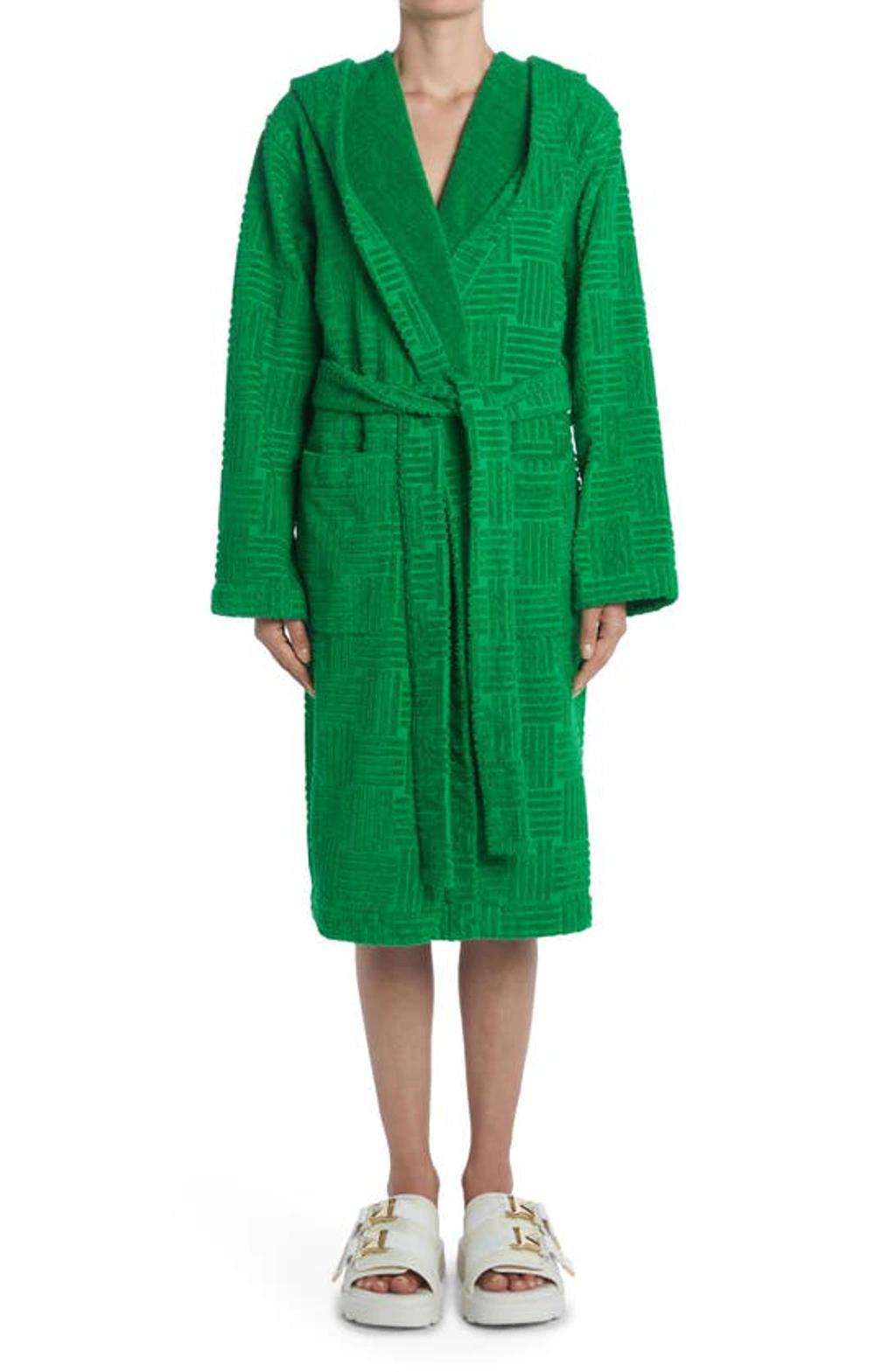 Intrecciato Jacquard Cotton Terry Bathrobe In Green Product Image