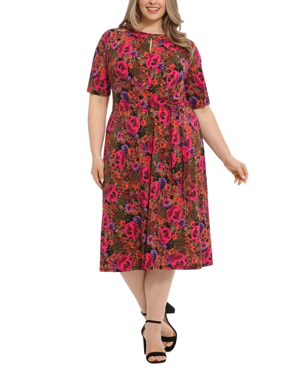 London Times Plus Size Floral-Print Fit & Flare Dress Product Image