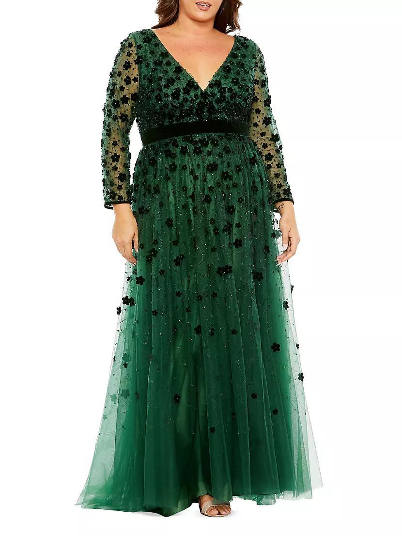 Womens Plus Velvet Flower Tulle Gown Product Image