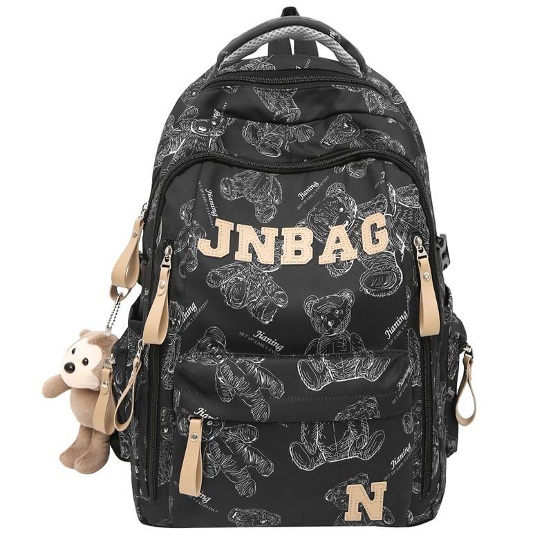 Bear Print Letter Embroidered Multi-Pocket Backpack / Tote Bag / Set Product Image