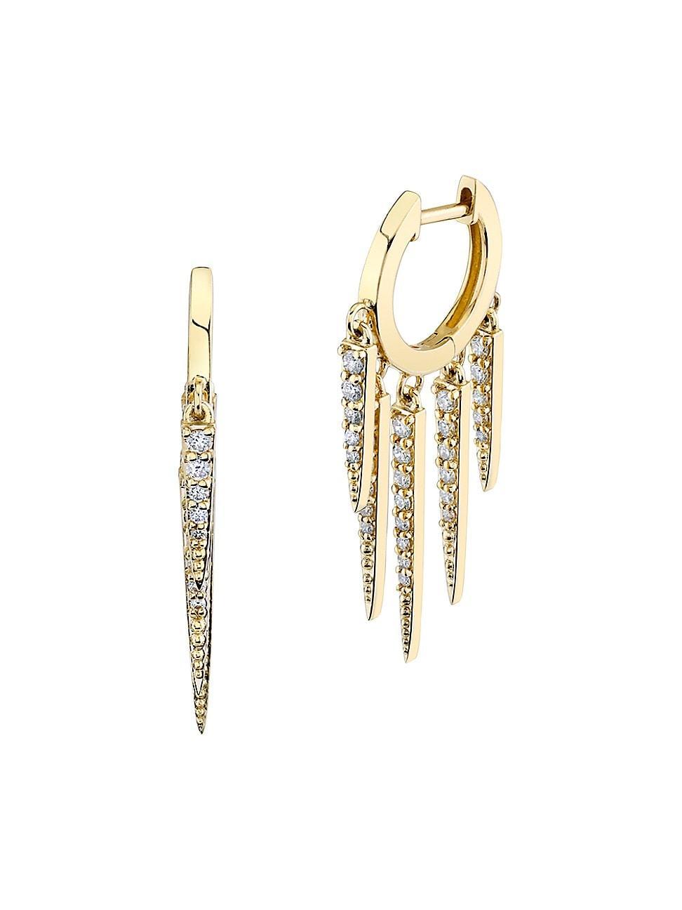 Womens 14K Gold & Diamond Graduated Fringe Huggie Hoops Product Image