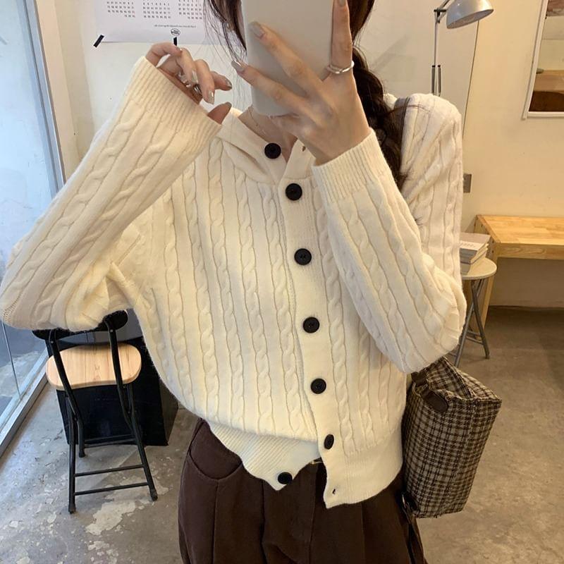 Hooded Cable Knit Cardigan Product Image