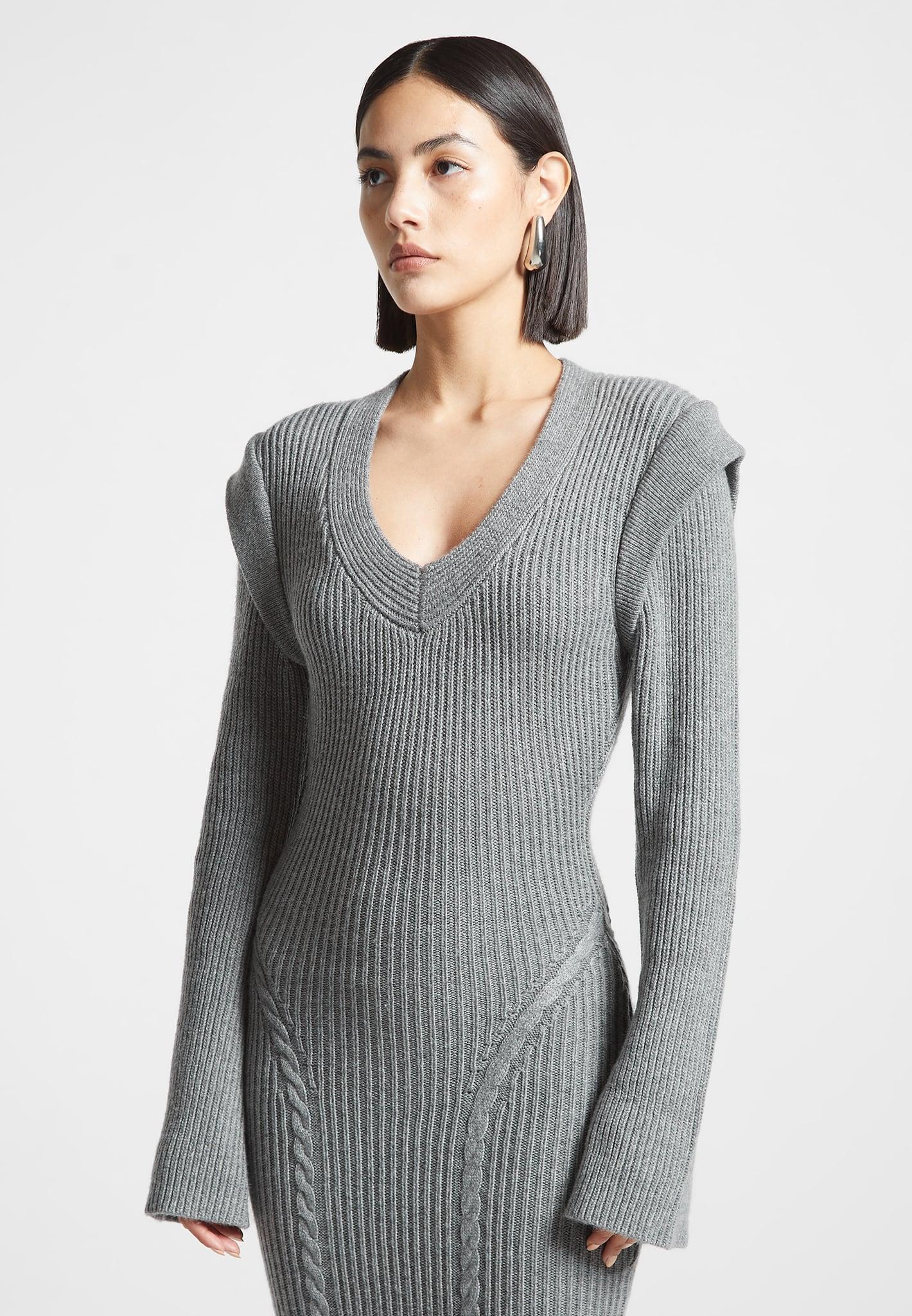 Wide Shoulder Knitted Midaxi Dress - Grey Female Product Image