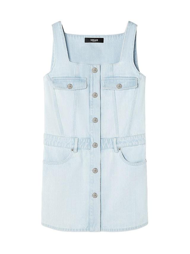 Womens Sleeveless Stone-Washed Denim Minidress Product Image