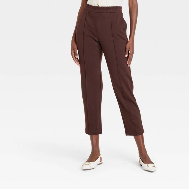 Womens High-Rise Tapered Ankle Knit Pull-On Pants - A New Day Brown Product Image